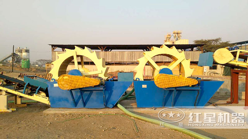 赞比亚两台时产375方轮斗式洗砂机协同作业